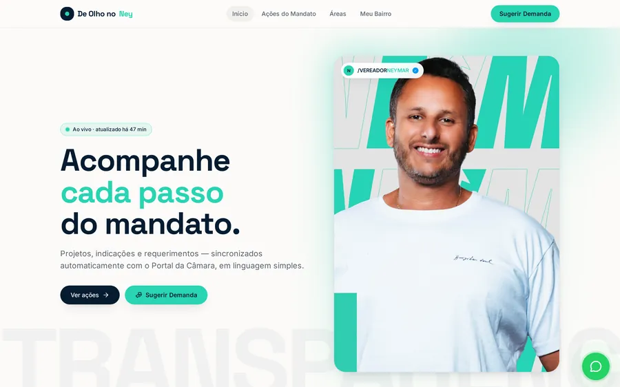 Página inicial do De Olho no Ney, portal de transparência do mandato