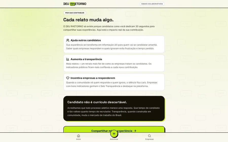 Página que explica por que contribuir com relatos no Deu Rhetorno