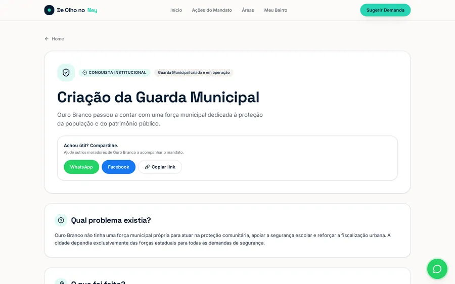 Página de detalhe de uma iniciativa do mandato